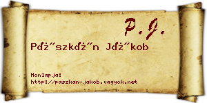 Pászkán Jákob névjegykártya